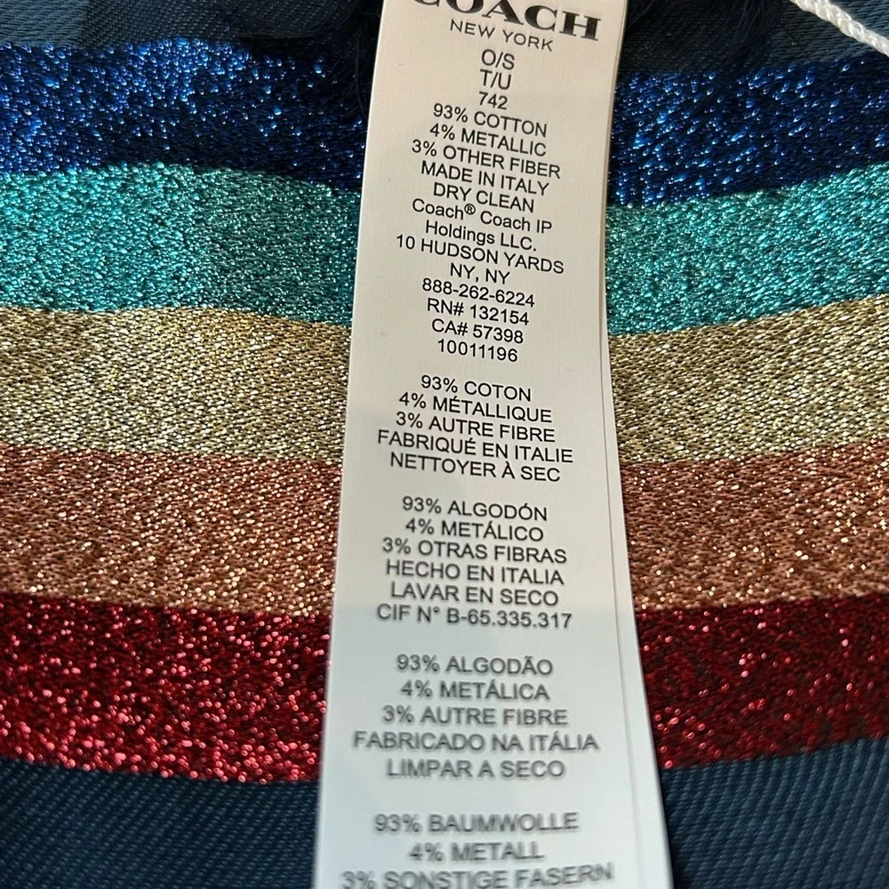 Coach Navy Scarf with Rainbow Stripes
